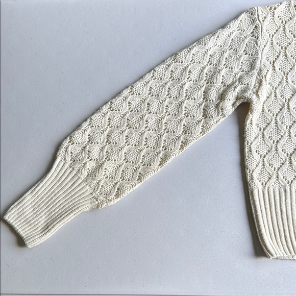 Cream Lace Pattern Knit Crew Neck Sweater - Picture 7 of 13